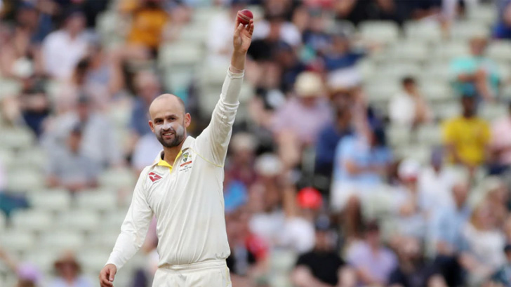 Nathan Lyon in action for Australia.