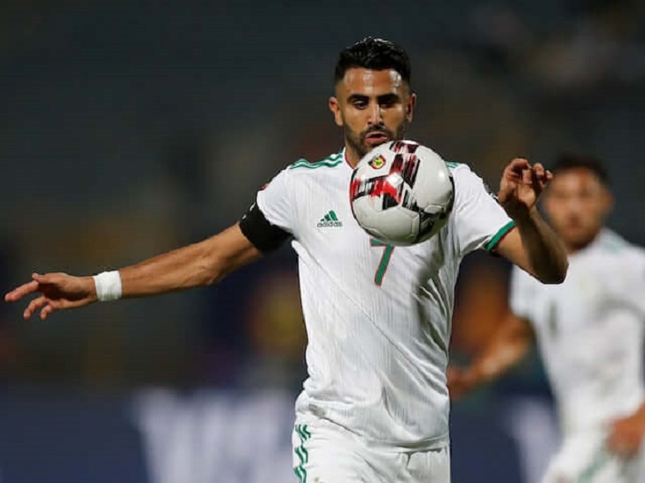 Riyad Mahrez in action for Algeria