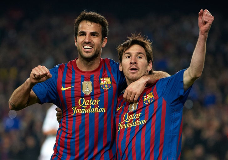 ionel Messi with Cesc Fabregas at Barcelona